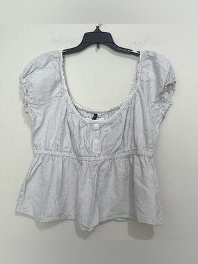 H&M Light Gray Pinstripe Peasant Blouse